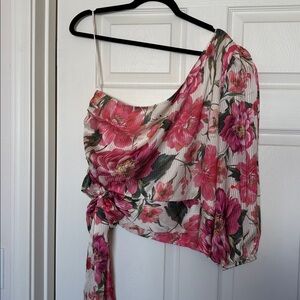 Express Pink and Green Floral One Shoulder Blouse